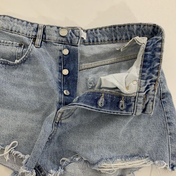 Zara Denim Shorts Button Fly Women 6 Light Blue Acid Wash Distressed Frayed Boho - Picture 3 of 9